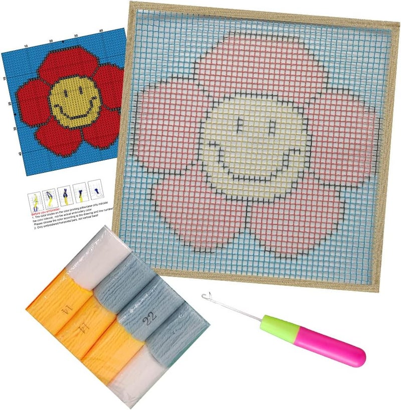 Numptain Latch Hook Kits for Adults,DIY Rug Crafts Flower Pattern Color Printed Canvas,Latch Hook Kits for Beginners Handmade Needlework Crafts Home Decoration,12"x12" - Image 3